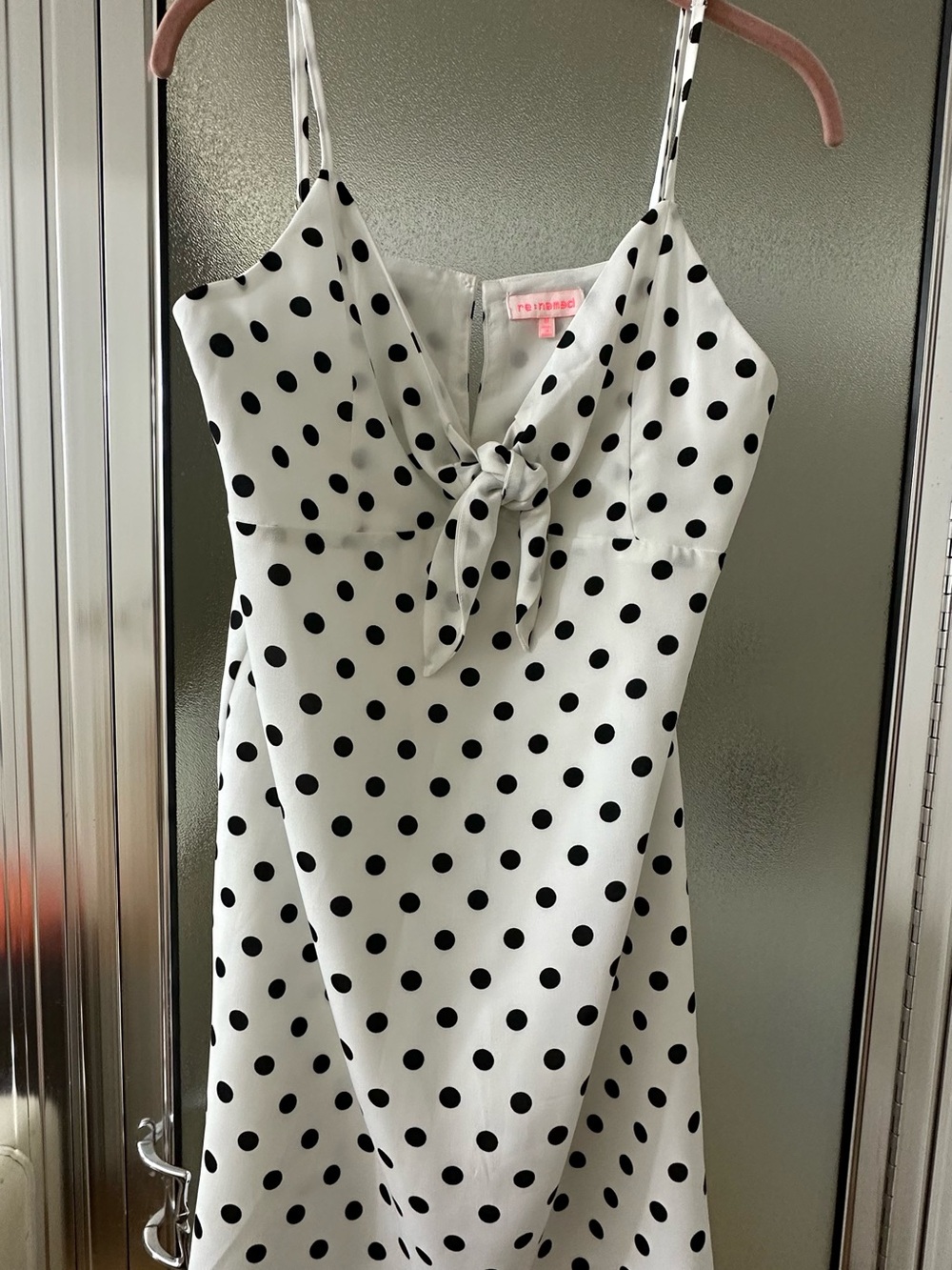 re:named White and Black Polka Dot Tie-Front Slip Dress